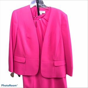 Kasper Plus size bright pink suit dress & jacket